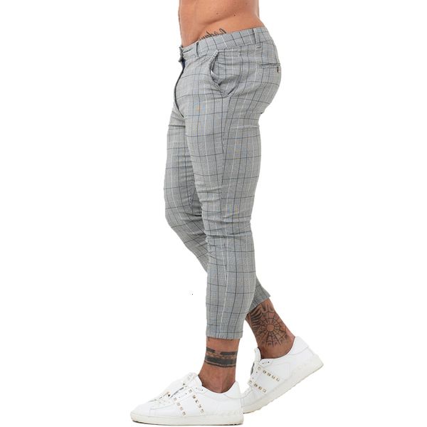 

men s pants gingtto mens casual trousers skinny stretch chinos slim fit pant plaid check men 230721, Black