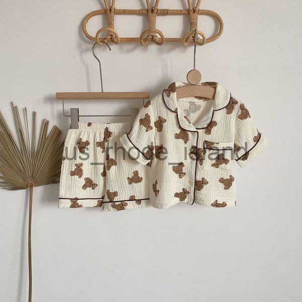 

pajamas muslin baby clothes toddler boy girls summer pajamas for children sleepwear kids clothing set children's robe pant short sleeve, Blue;red