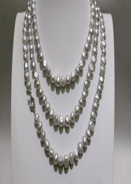 

handmade gray long necklace baroque fresh water pearl necklace 7x9mm 137cm fashion jewelry24927673808, Silver