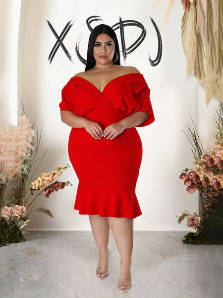 

plus size dresses summer plus size dresses for women evening elegant dresses knee length party chic low-cut dress wholesale drop 230720, Black