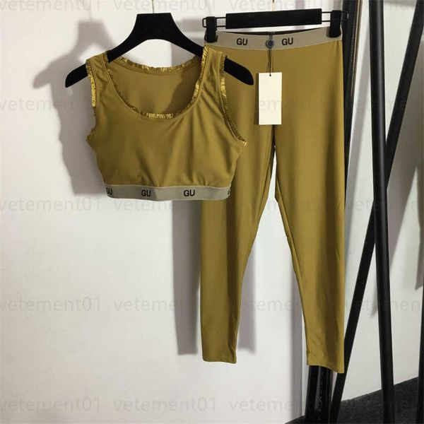 

lady tracksuit tank sweatpants two piece set letter webbing waist tanks stretchy skinny bottoms pant summer yoga sweatsuit