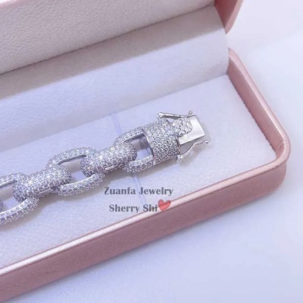 

vvs moissanite diamond iced out hip hop men silver 925 rolo link bracelet