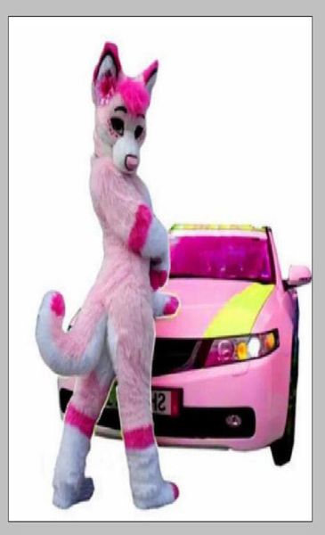 

2019 long fur fursuit wolf fox pink husky dog mascot costume suit adult2404896, Red;yellow
