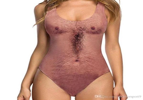 

2019 funny women swimsuit nake print one piece backless hairy man woman summer bathing personal safety service256y9885702