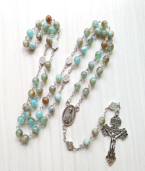 

italy retro rosary catholic jewelry virgin cross jesus christian religion men and women necklace1214399, Silver