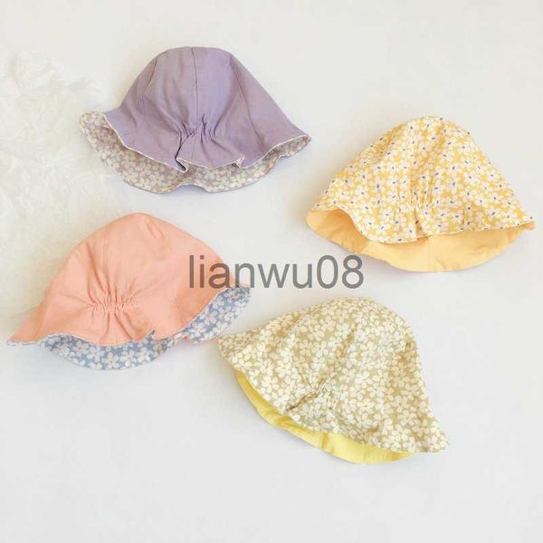 

kids' sunblock 2021 summer new kids hat korean flower doublesided shrinking children's fisherman hat x0809, Blue