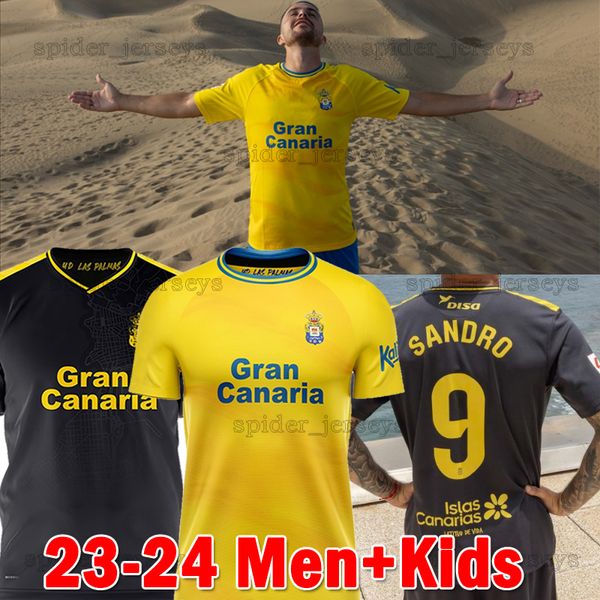 

23 24 ud las palmas soccer jerseys jonathan viera sandro pejino moleiro 2023 2024 loiodice cardona football shirts yellow home men uniforms, Black;yellow