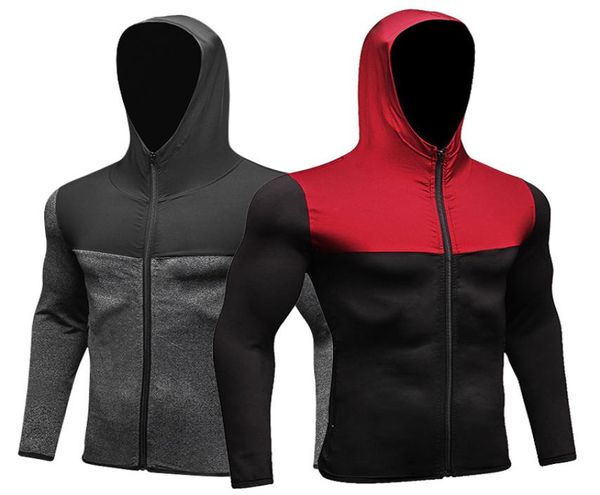 

brand new mens running jackets sports coat soccer training jersey zipper jogging sweatshirts gym fitness tights hooded jacket4171663, Black;red