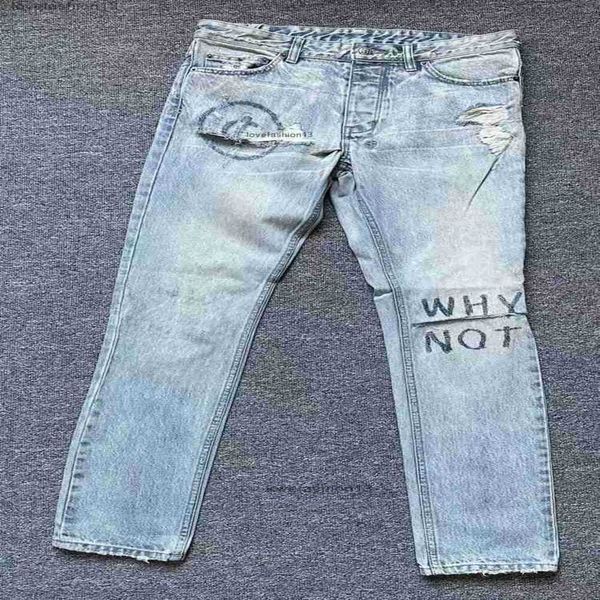 

ksubi jeans men's spring summer washed jeans with worn-out holes, slim fitting stretch pants, Blue