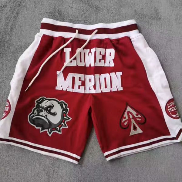 

men's shorts basketball shorts oversize men women lower merion high school embroidery bryant street style hip hop pocket sport training, White;black