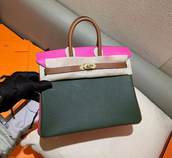

25cm special order totes 1pc ready in stock fully handmade quality 3tones brand handbag swift leather designers purse wax stitching gold har