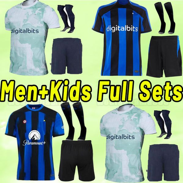 

full kit socks 2023 2024 soccer jerseys lukaku inter milans correa dzeko giroud barella lautaro skriniar bellanova de vrij 23 24 football sh, Black;yellow