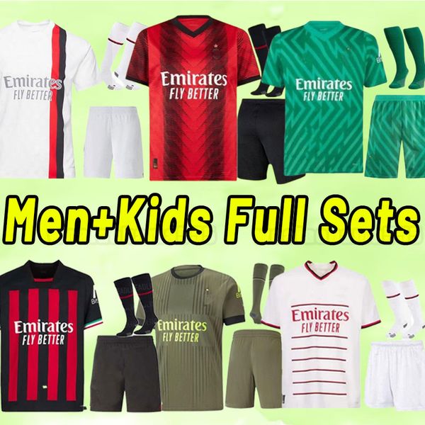 

men kids ibrahimovic 22 23 24 soccer jerseys ac milans giroud r. leao bennacer kessie romagnoli calhanoglu tonali rebic 2022 2023 2024 home, Black;yellow