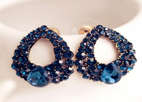 

creative charm water drop shaped earrings for women girls navy blue zircon stud earrings party wedding jewelry4507123, Golden;silver