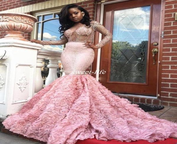 

gorgeous 2k17 pink long sleeve prom dresses see through long sleeves open back mermaid evening gowns south african formal par4280838, Black