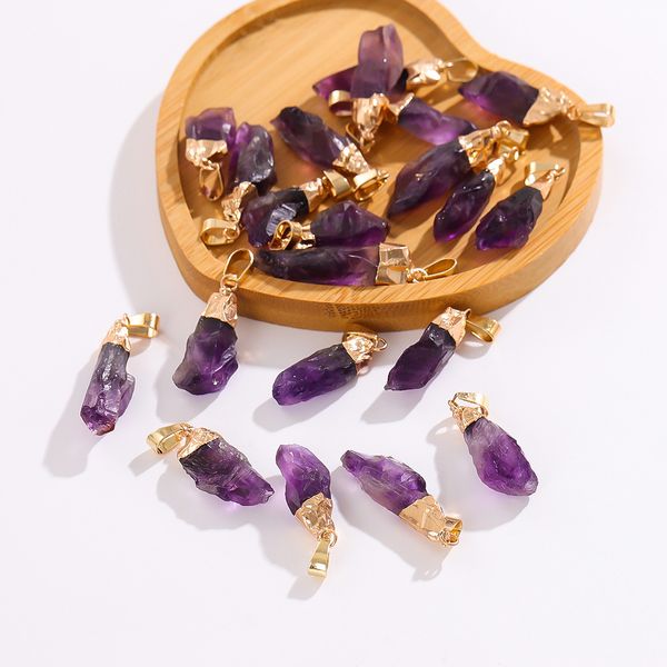 

natural amethyst pendant irregular crystal raw stone gold plated charms for necklace earrings jewelry making accessory, Bronze;silver