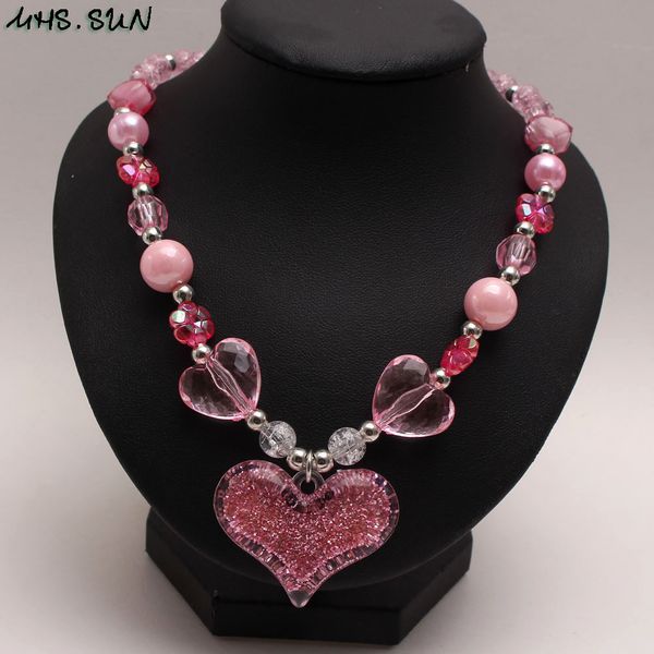 

pink love pendant necklace set acrylic pendant beads girl necklace bracelet, Silver