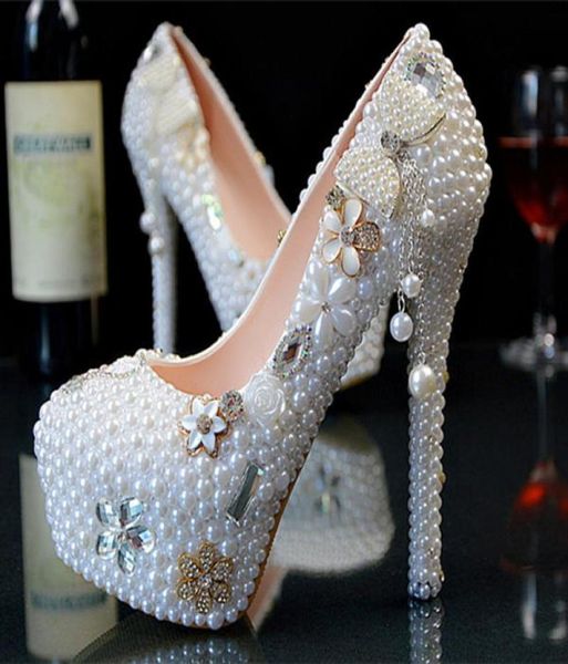 

new wedding ultra high heel platform crystals shoes aesthetic crystal pearl bridal shoes diamond lady shoes wedding party8472031, Black