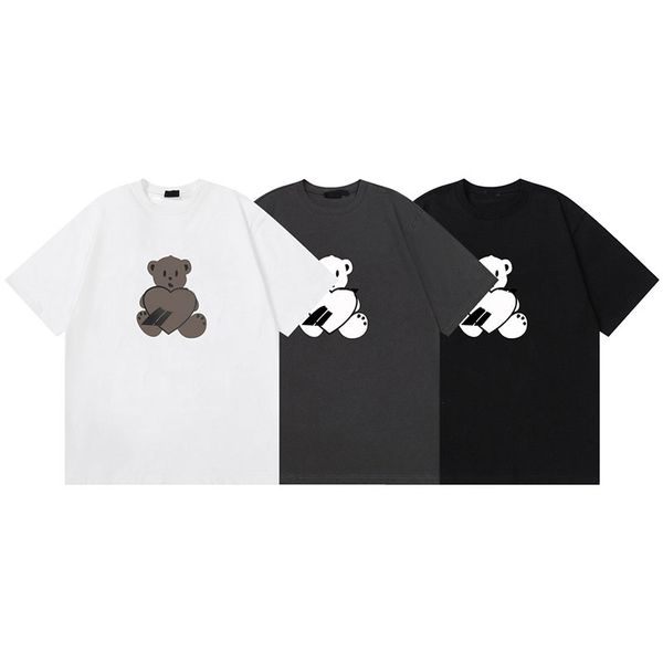 

and high version summer new bear print short sleeved couple loose and comfortable casual t shirt, White;black