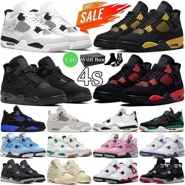 

with box 4 4s basketball shoes jumpman men women military black cat midnight navy red thunder cement sail royalty bred pine green mens train