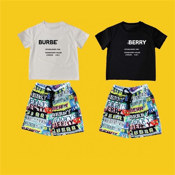 

premium cotton t-shirt shorts 2 pieces set designer children soft t-shirt size 100cm - 150cm brand alphabet boys set b03, White