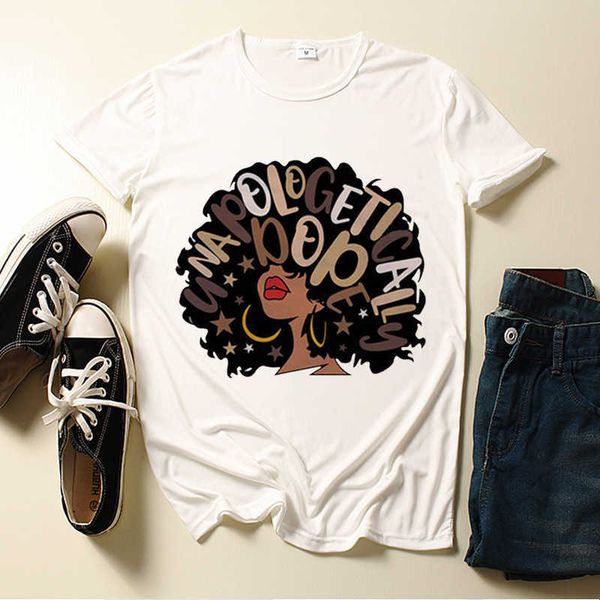

cool melanin black girl print female t-shirt, White