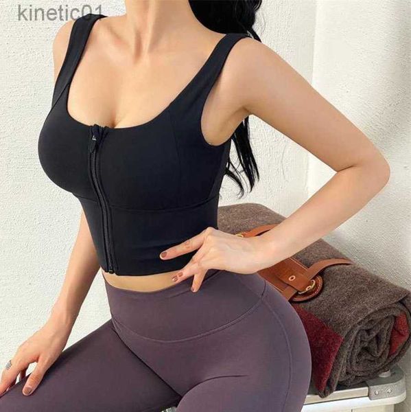 

2023 desginer alo yoga bra high strength shockproof nude vest sports bra no steel ring front zipper fitness suit, White