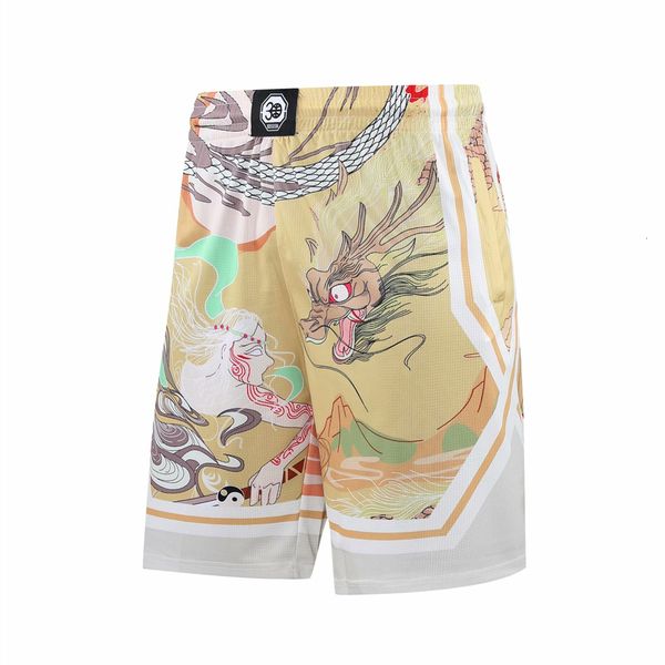 

men's shorts personality trendy basketball shorts zipper pockets sports shorts training running board dragon totem print short pants 23, White;black