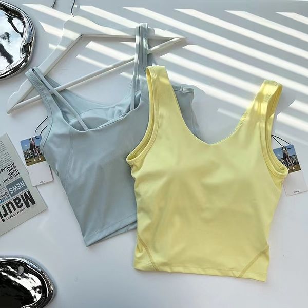 

lulusummer new ribbon bra yoga dress slim fit high elastic nude beauty back fitness tank sports sleeveless top