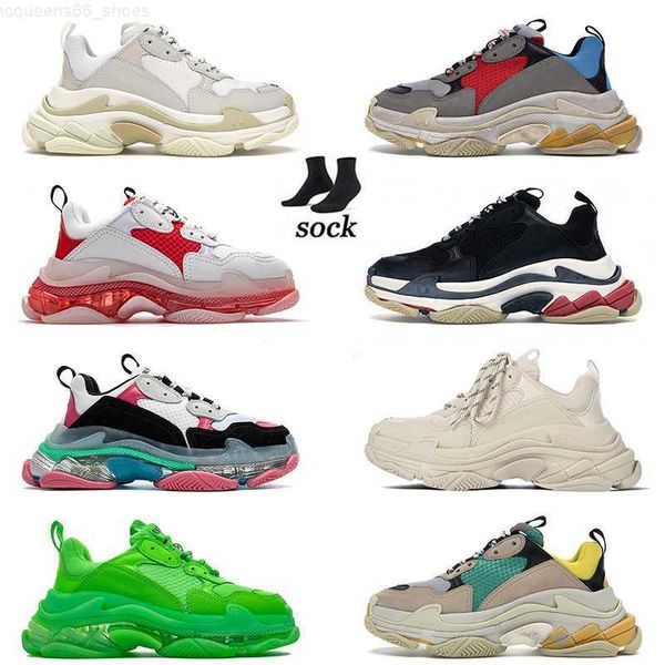 

wholesale with socks triple s black white 17fw clear sole casual shoes pink neon green navy red bred womens mens designer paris platform bot