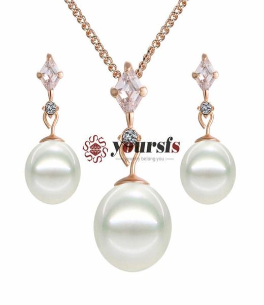 

yoursfs 18k rose gold plated ladyhood pearl necklace and hoop earring use austrian crystal bridal jewelry set2377981, Black