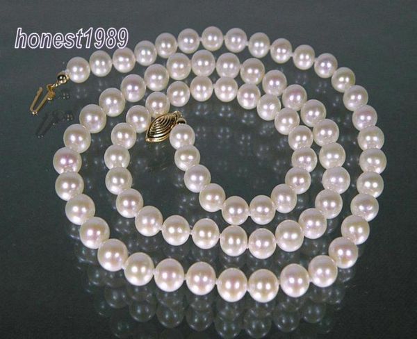 

new 28inches 89mm good grade white akoya pearls necklace 14k6288718, Silver