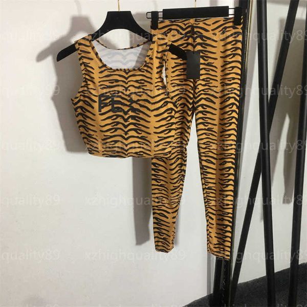 

joggers women sportswear designer tracksuit women two piece tiger stripe letter print tank stretchy skinny bottoms vest sweatpants tracksuit, Gray
