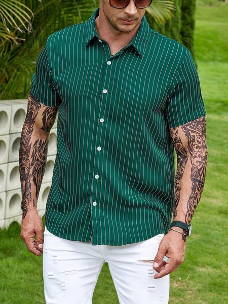 

men's fashion homme men striped shirt, White;black