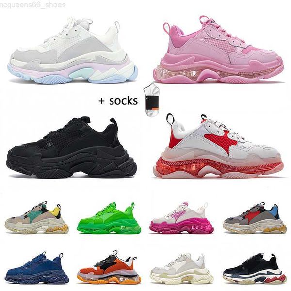 

authentic luxurys womens mens triple s designer shoes platform clear sole crystal black white pink green red rainbow bottoms paris 17fw flat