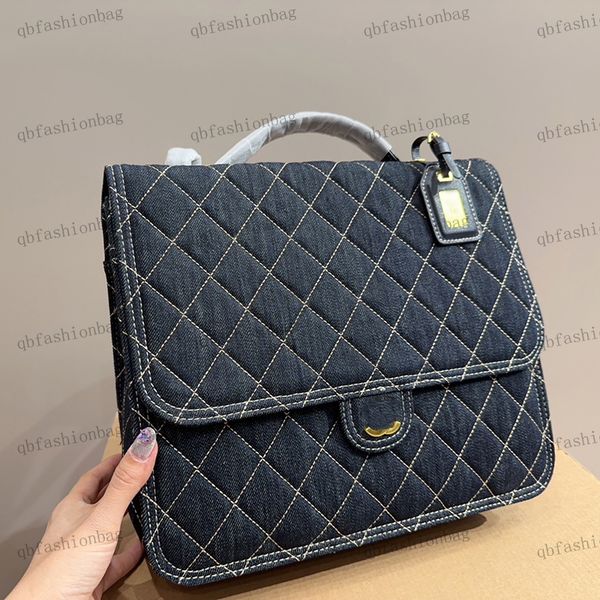 

womens backpack classic denim bag flap flap handle handbag vintage messenger bags hardware metal c buckle handle handbag folder computer bag