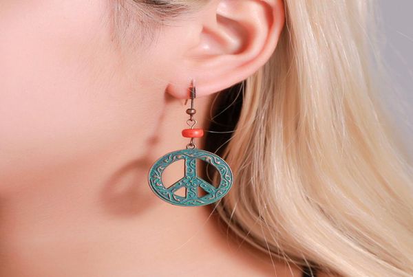 

fashion jewelry ancient bronze pattern circular hollow out earring retro peace sign pendant dangle earrings s7365240005, Silver