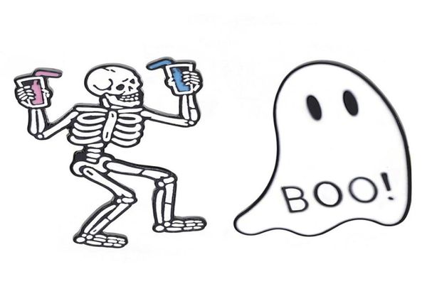 

ghost skull cute small funny enamel brooches pins for women girl men christmas gift demin shirt decor brooch pin metal kawaii badg1330867, Gray