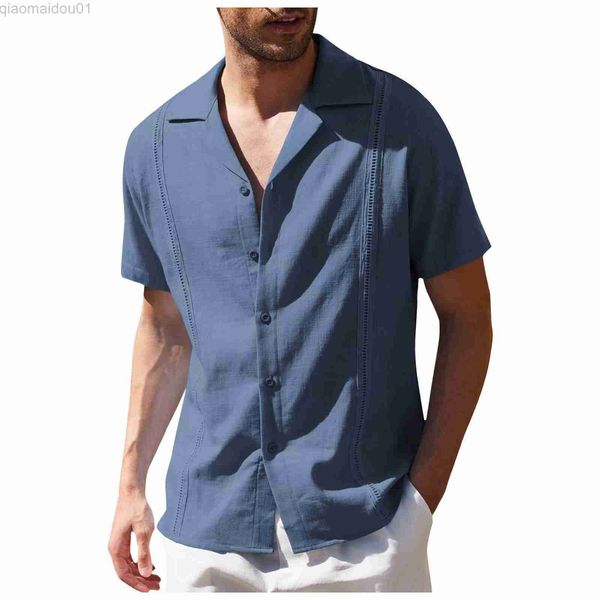

men's casual shirts 2023 new casual cotton linen shirts turn-down collar male solid stripe shorts sleeves fashion shirt summer clothin, White;black