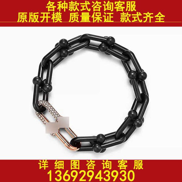 

tiffay silver jewelry v gold fashion cool versatile personalized new classic u-shaped diamond black bracelet