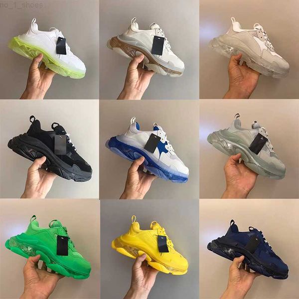 

mens triple s sole sneakers designer women trainers neon green vintage dad trainers clear bubble bottom runner hiking shoes no8, Black