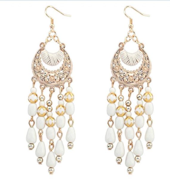 

female earrings women039s bohemian fringed long section of big beads pendant earrings4368783, Silver