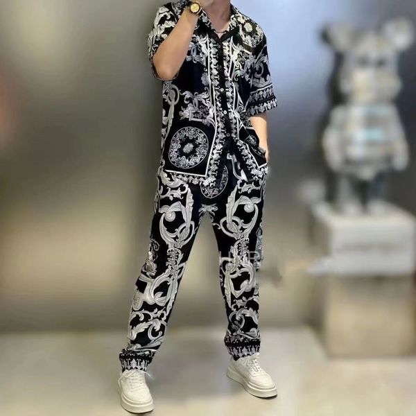 

men's tracksuits fashion men's sets printing short sleeve pants 2piece summer casual floral shirt beach two piece men tracksuits 2, Gray