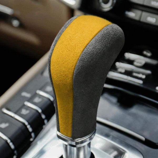 

alcantara fabric wrap leather car gear shift knob abs cover trim decals for porsche cayenne 2011-2017 car interior accessories232m