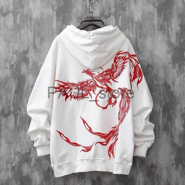 

men's hoodies sweatshirts heavy industry phoenix embroidery hooded sweater men's autumn national tide loose personality trend nich, Black