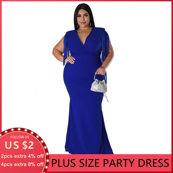 

plus size dresses large women's dress tassel v-neck long sleeve slim dress plus size wedding party elegant dresses for female 230720, Black