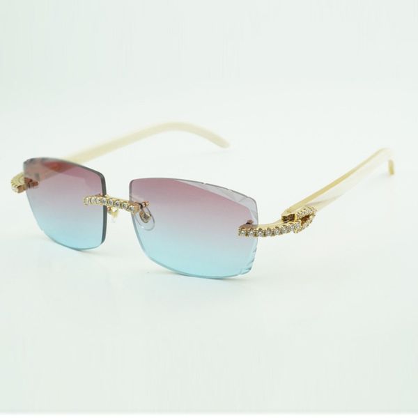 

new moissanite diamond buffs sunglasses male and female white buffalo horns sunglasses 3524015 size: 56-18-140mm, White;black