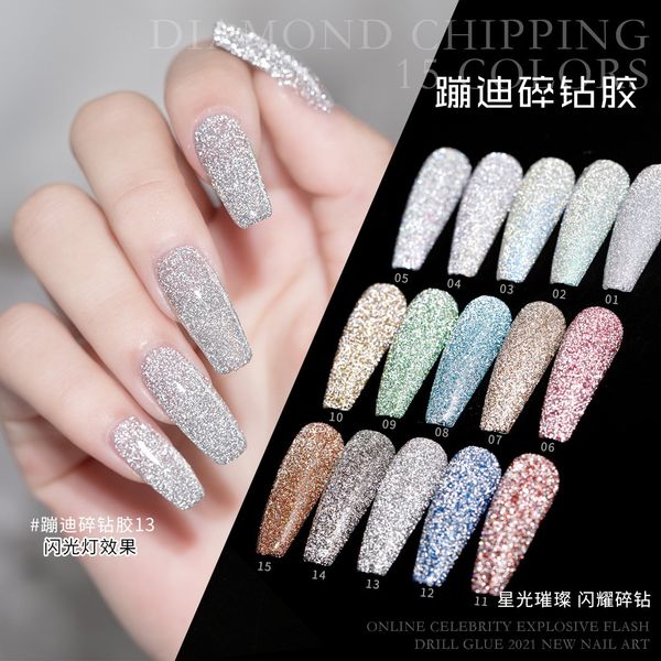 

nail gel 15ml glitter chips diamond polish sparkling laser art varnish uv led soak off lacquer 15colors bling 230720, Red;pink