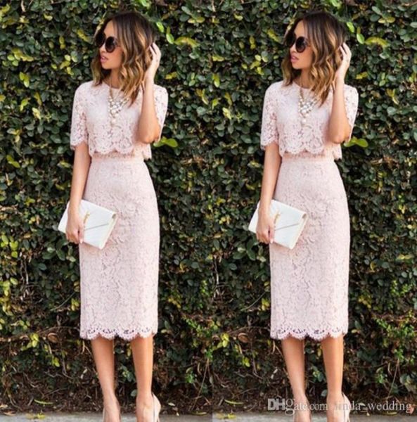 

2019 tea length lace pink cocktail dress sheath two pieces short holiday club wear homecoming party dress plus size custom m9551173, Black