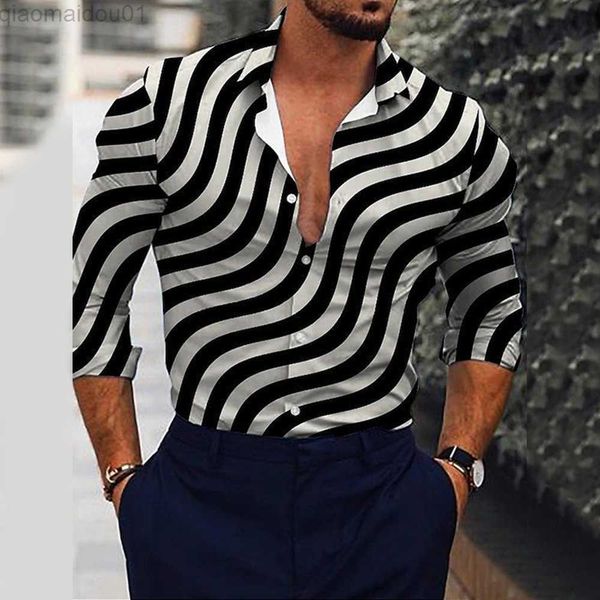 

men's casual shirts male men button casual long-sleeved /l/xl/2xl/3xl printed slim breathable daily life durable and practical l23072, White;black